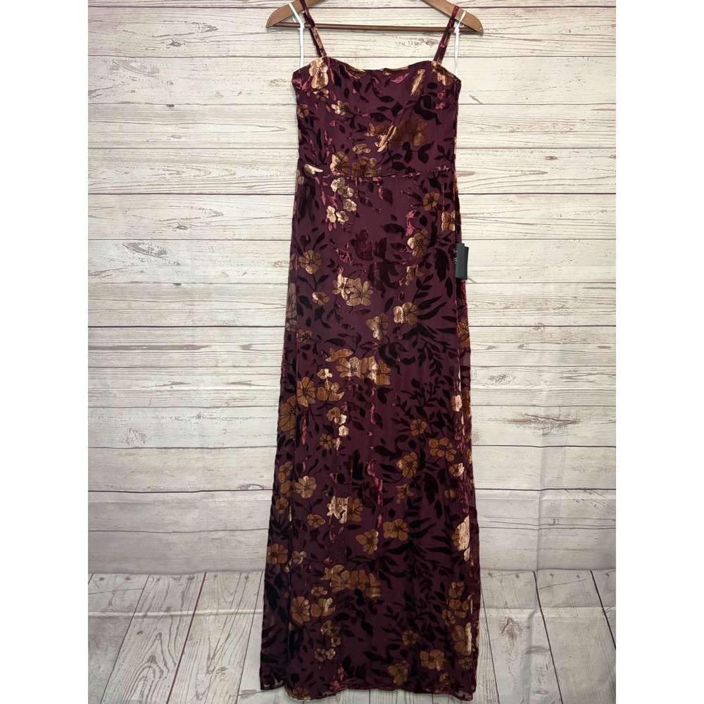 Lulus Effortless Celebration Burgundy Floral Burnout Maxi Dress Small NWT